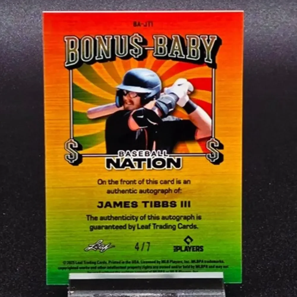 2025 James Tibbs III 4/7 Auto Bonus Baby Los Angeles Dodgers Top Prospect